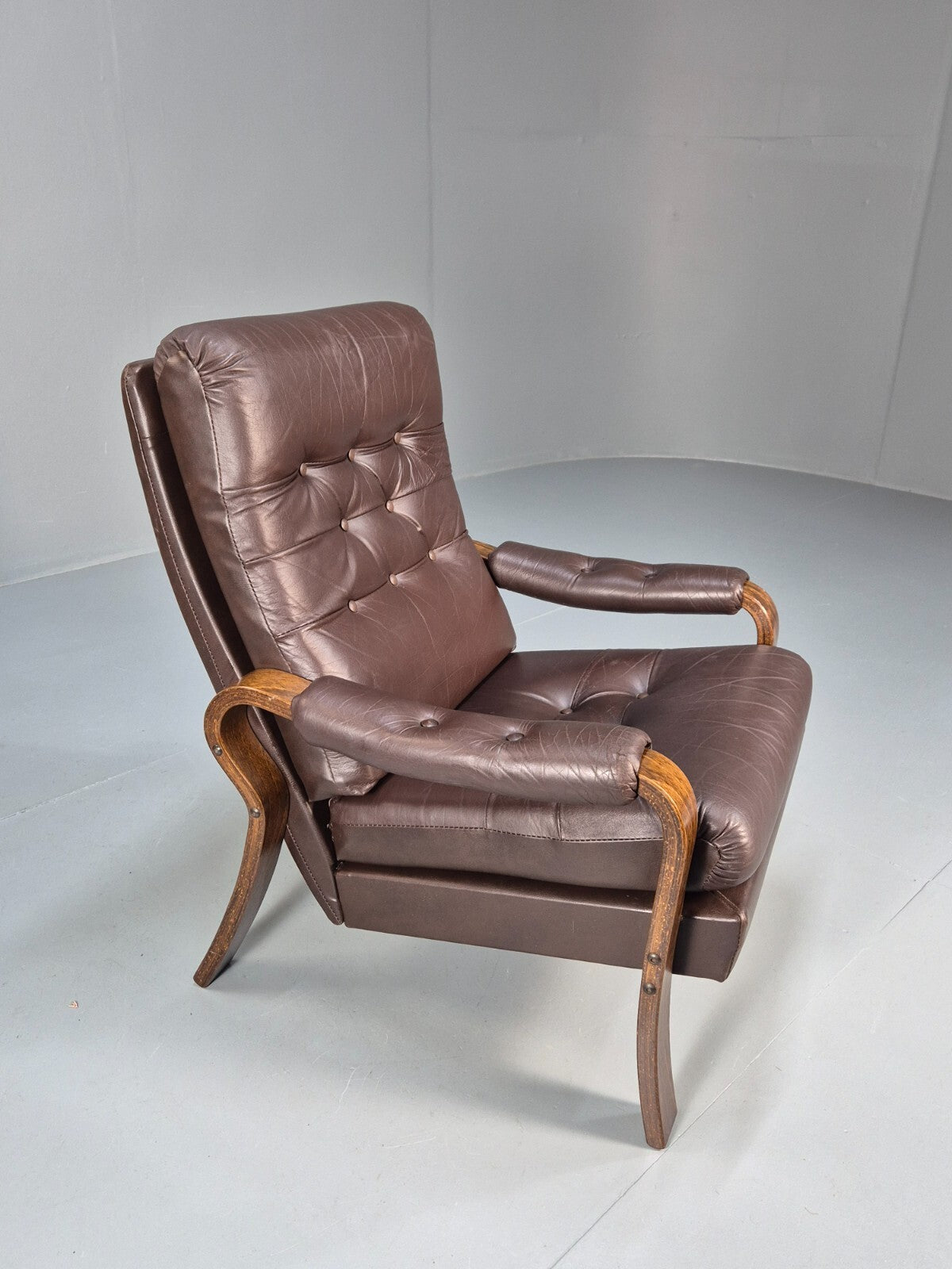 Vintage Danish Brown Leather and Vinyl Chair Bentwood Retro MCM EB9280 MNOR - UKDK FURNITURE