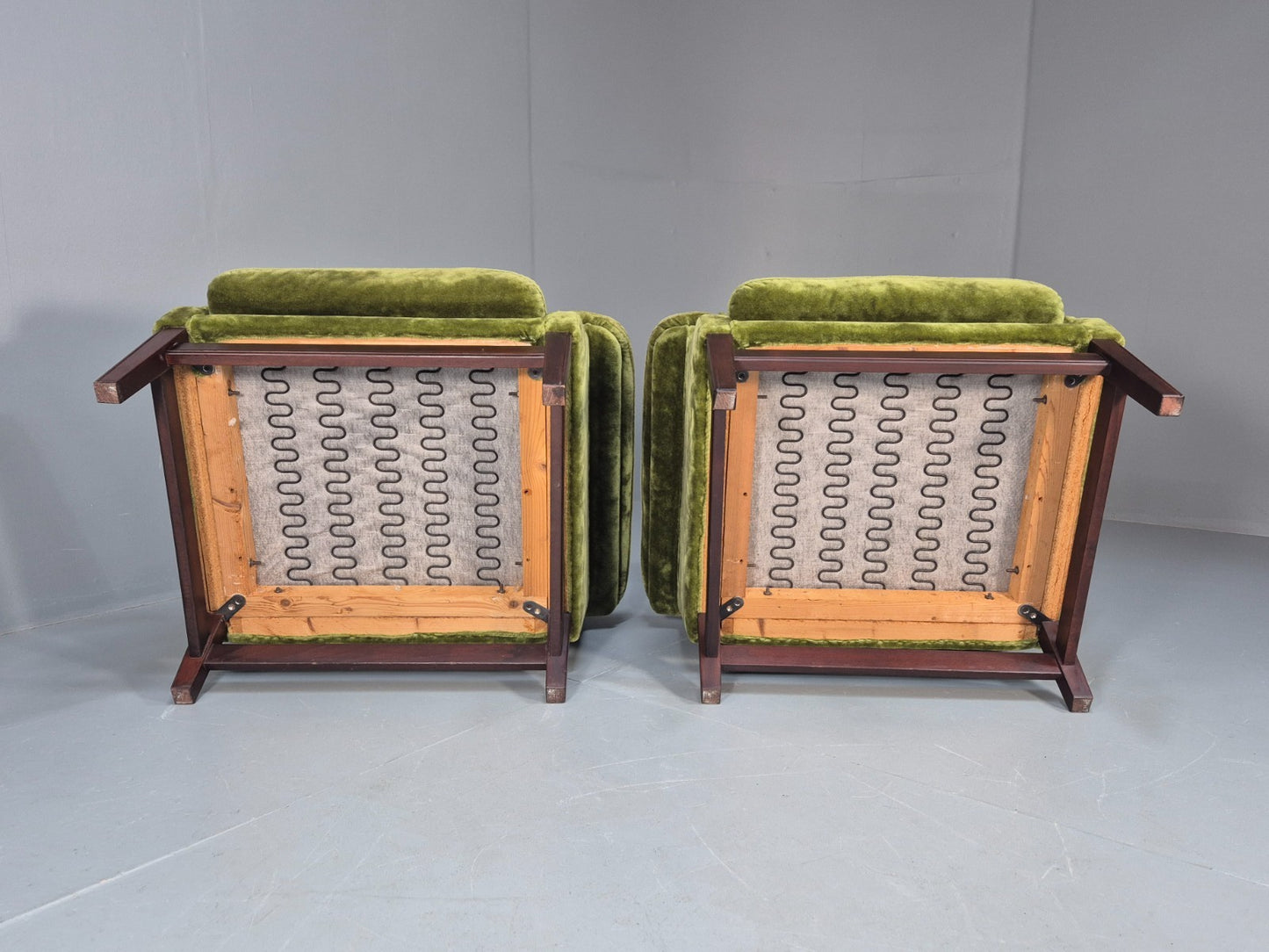 2 Vintage Danish Green Velvet Lounge Chairs 1970s Retro MCM EB9273 MNOR - UKDK FURNITURE