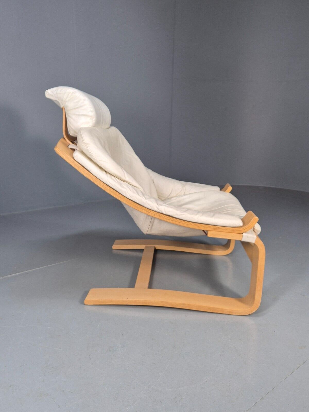 Vintage Swedish Lounge Chair Cream Leather Bentwood Krokken 1970s EB8750 MBEN - UKDK FURNITURE