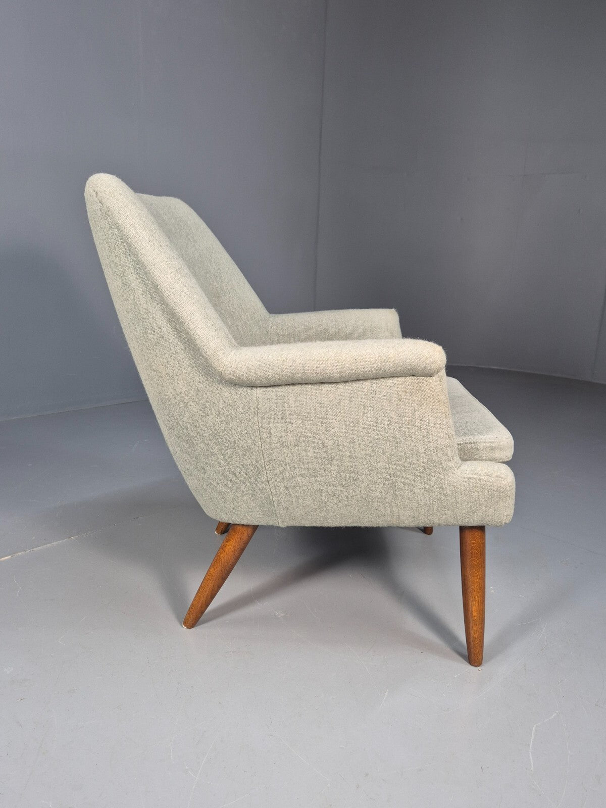 Mid Century Danish Chair Light Mint Grey Wool Oak Legs Vintage MNOR - UKDK FURNITURE
