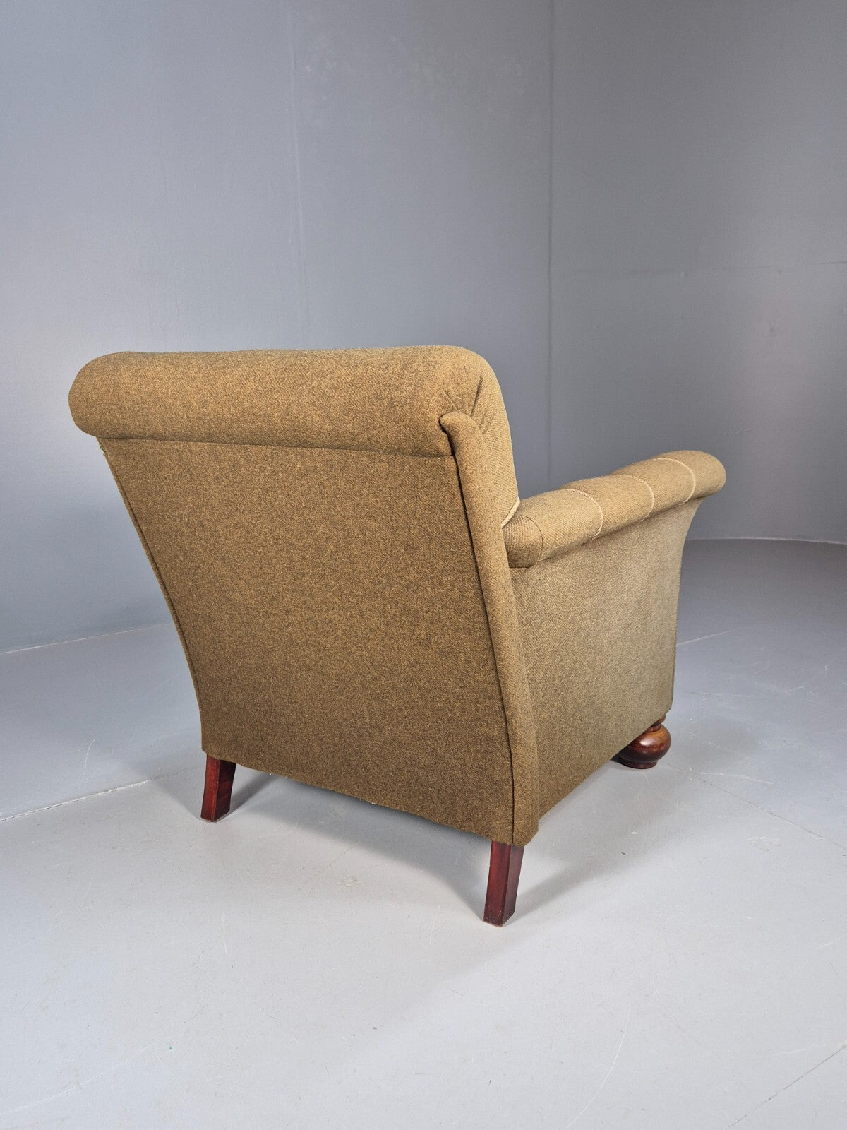 Vintage Danish Lounge Chair Green Wool Upholstery Bun Feet 1920s EB9006 VCLO - UKDK FURNITURE