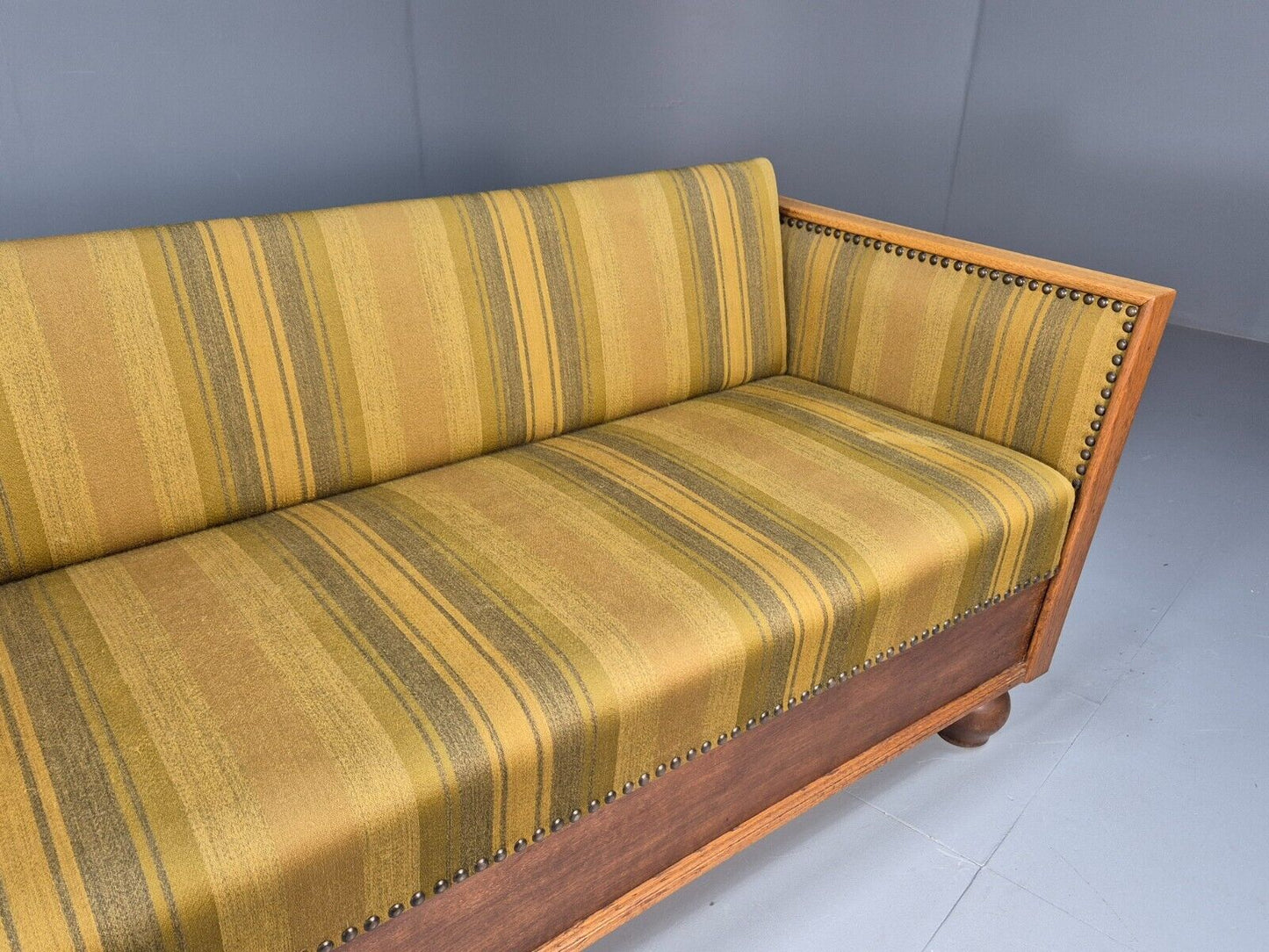 Vintage Danish 3 Seat Sofa Gold Green Wool Oak Frame Antique Style EB8942 V3SS - UKDK FURNITURE