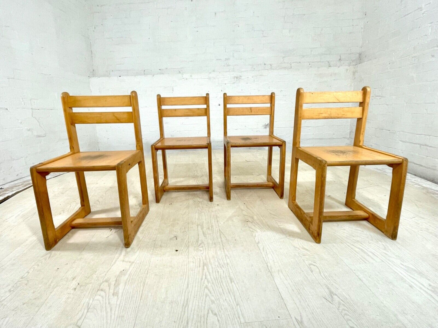 4 Vintage Danish Beech and Plywood School Chairs. Child Size, MCM EB4319 MDIN - UKDK FURNITURE