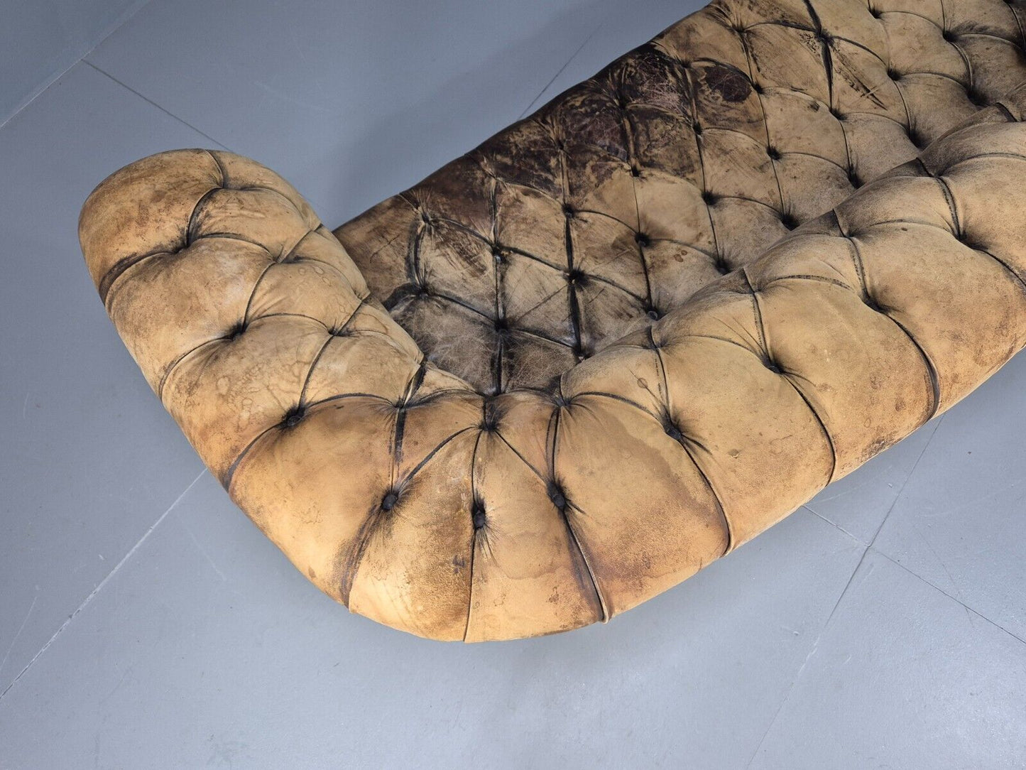 Vintage Chesterfield Sofa Faded Mustard Tan Leather Shabby 1950s EB9401 VCHE - UKDK FURNITURE