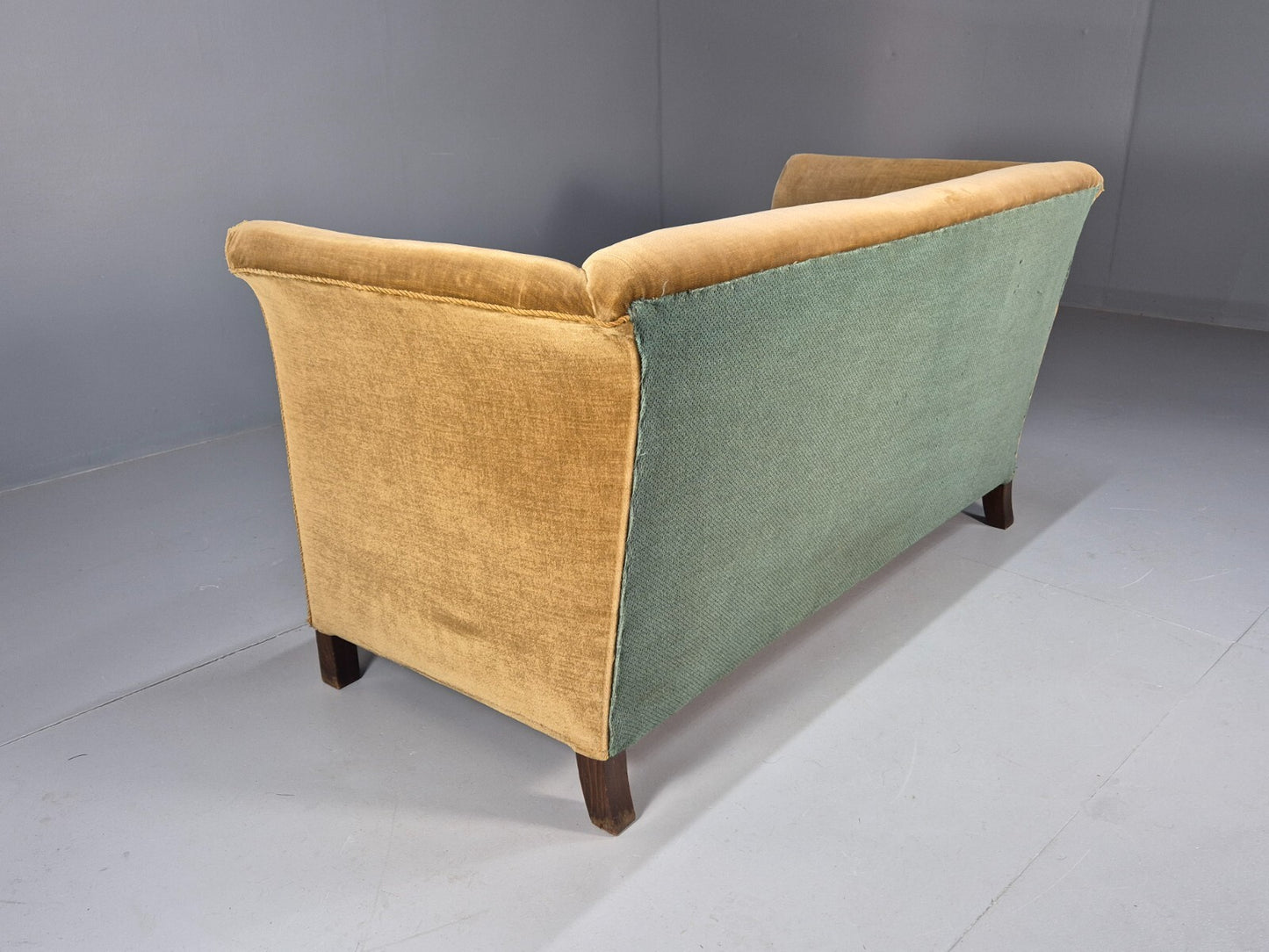 Vintage Gold Art Deco 2 Seat Sofa Danish 1930s High Sided Boxy Style EB9615 V2SS - UKDK FURNITURE