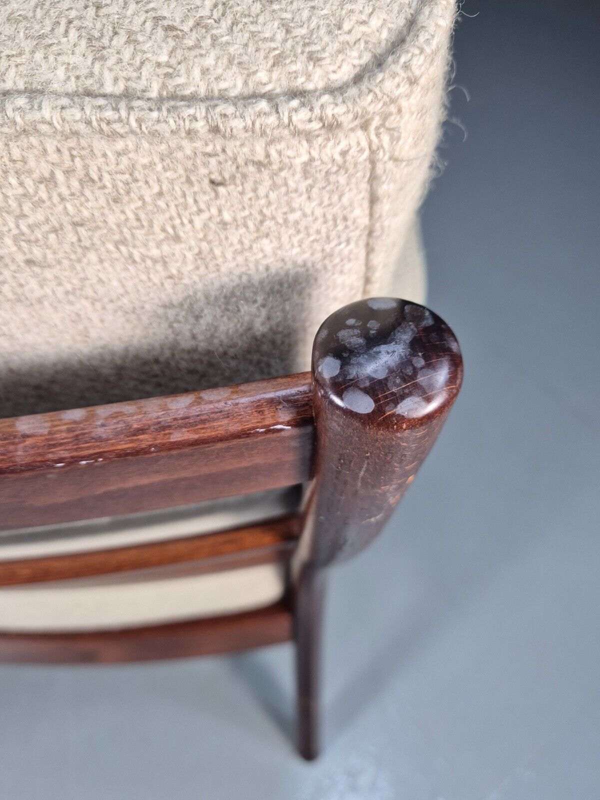 Vintage Danish Lounge Chair Beige Wool Wood Frame 1970s Retro EB8539 MNOR - UKDK FURNITURE