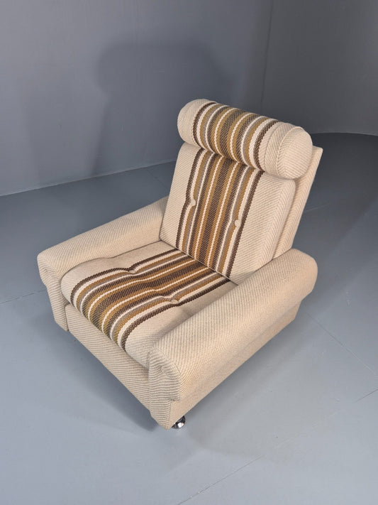 1970s High back Lounge Chair Vintage Danish CReam Wool Brown Stripe EB11305 MNOR1
