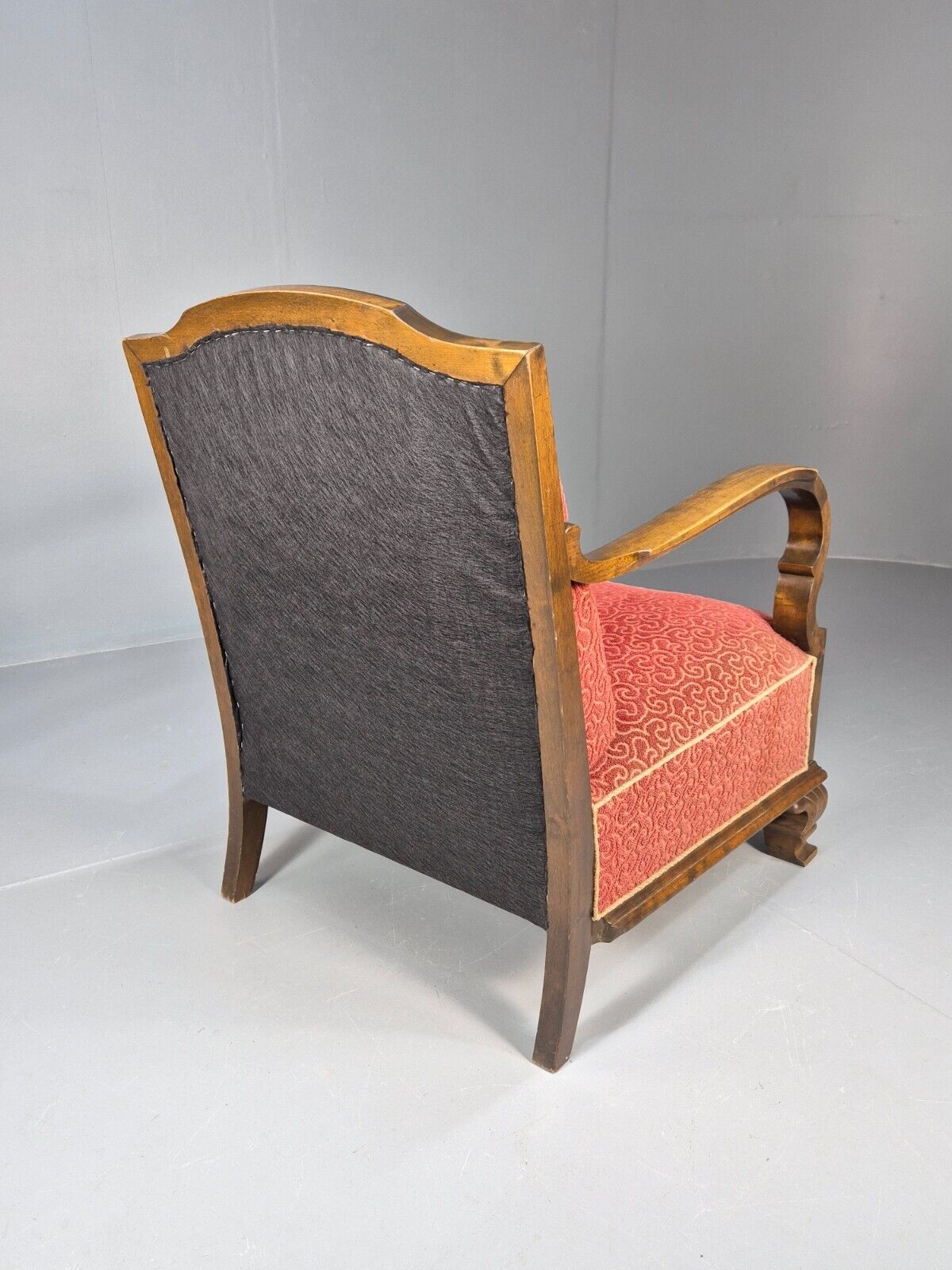Vintage Danish Lounge Chair Red Moquette Beech Frame 1920s Antique EB8939 VCLO - UKDK FURNITURE