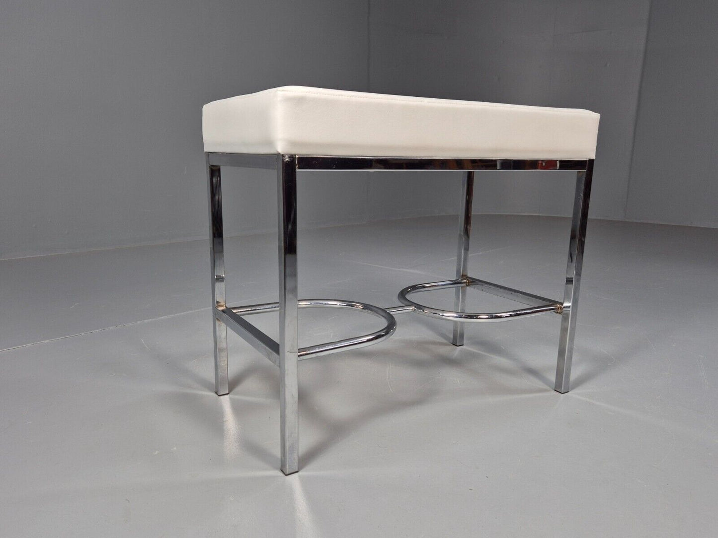 VintagePiano or Dressing Table Stool White Vinyl Chrome 1980s Retro EB9162 MFOO - UKDK FURNITURE