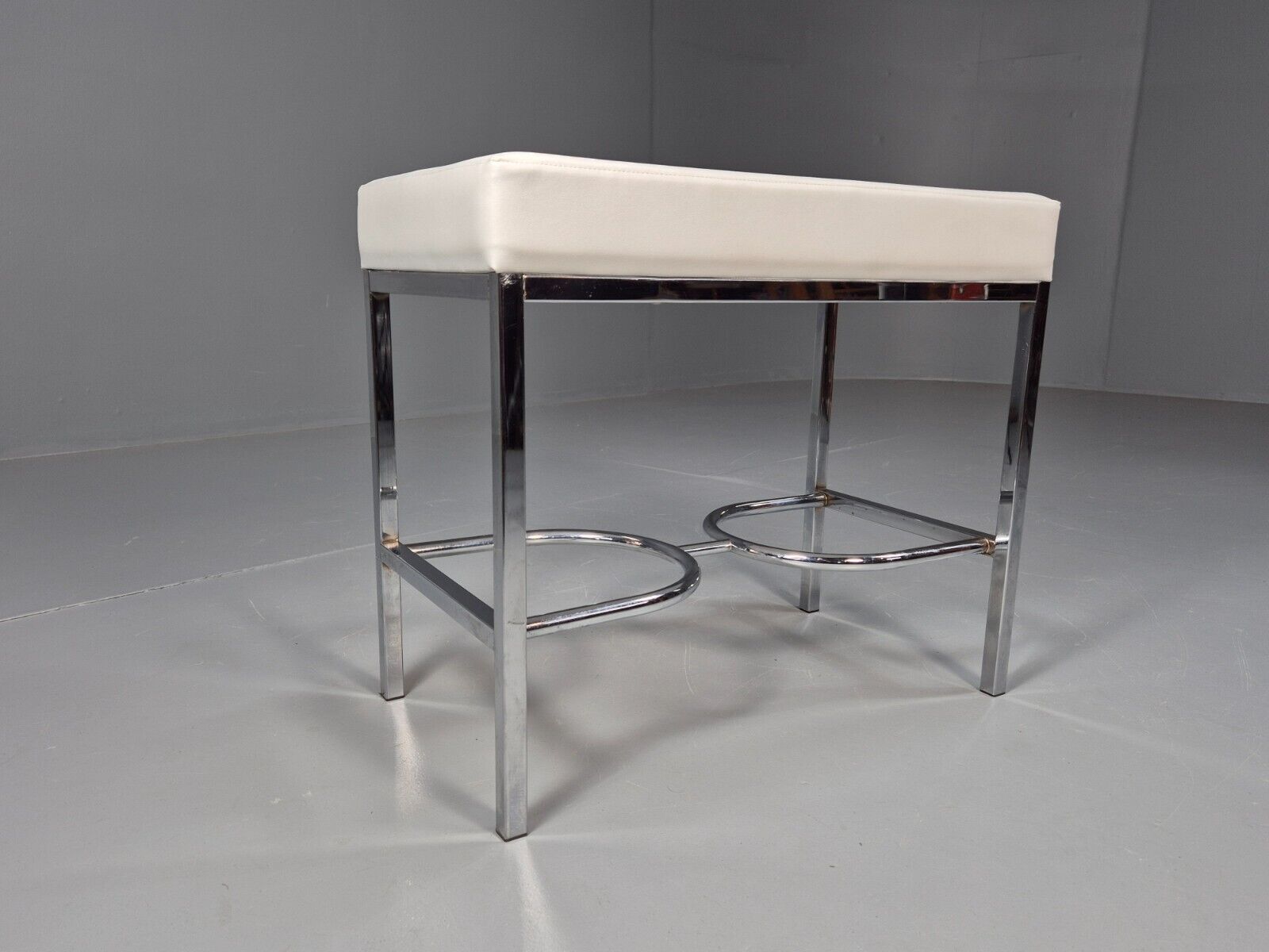 VintagePiano or Dressing Table Stool White Vinyl Chrome 1980s Retro EB9162 MFOO - UKDK FURNITURE