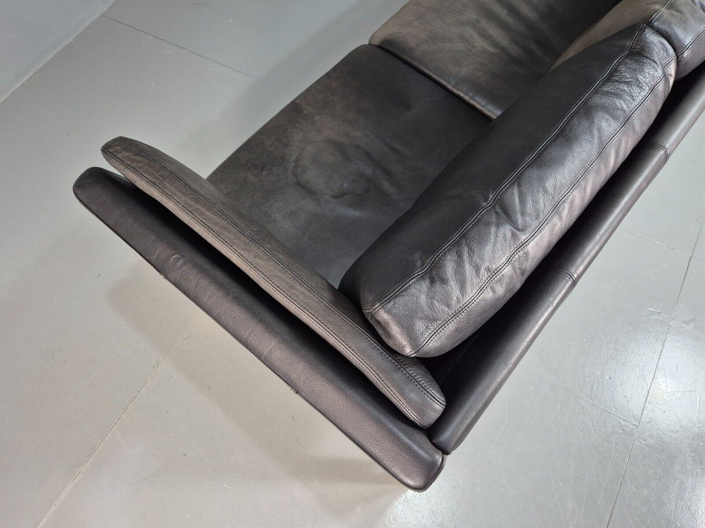 Vintage Danish Two Seat Sofa Faded Black Leather 1980s Retro MCM EB8168 M2SS - UKDK FURNITURE