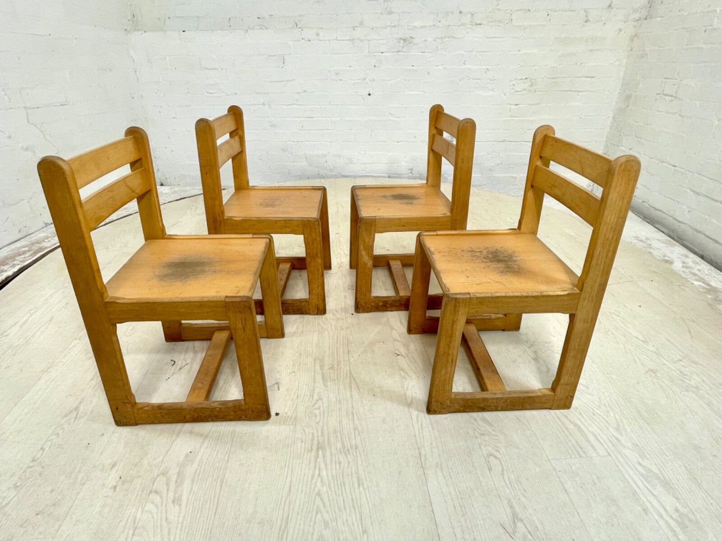 4 Vintage Danish Beech and Plywood School Chairs. Child Size, MCM EB4319 MDIN - UKDK FURNITURE