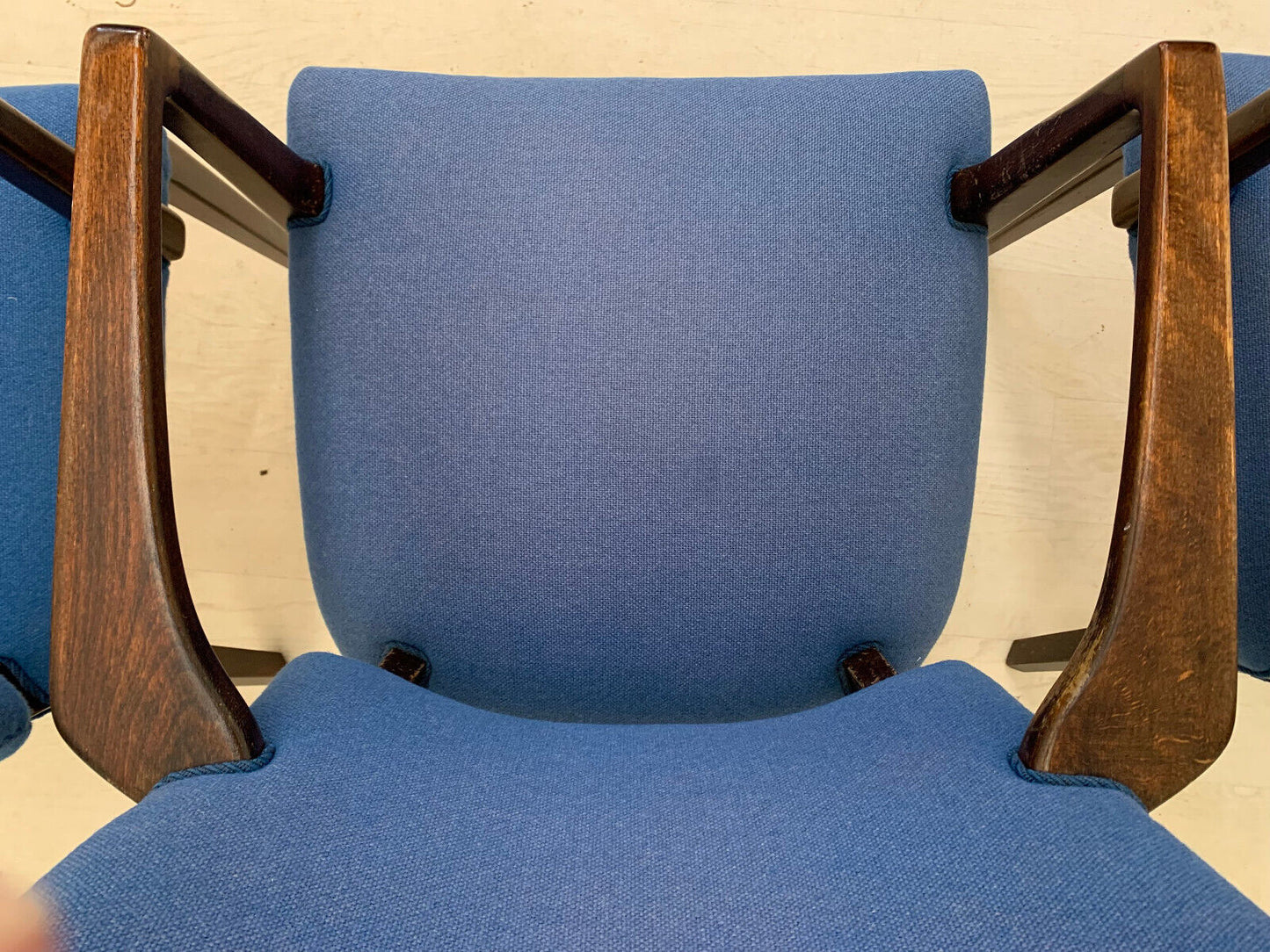 Set of Three Danish Beech Desk Chairs with Blue Wool Vintage EB3767 MDIN - UKDK FURNITURE