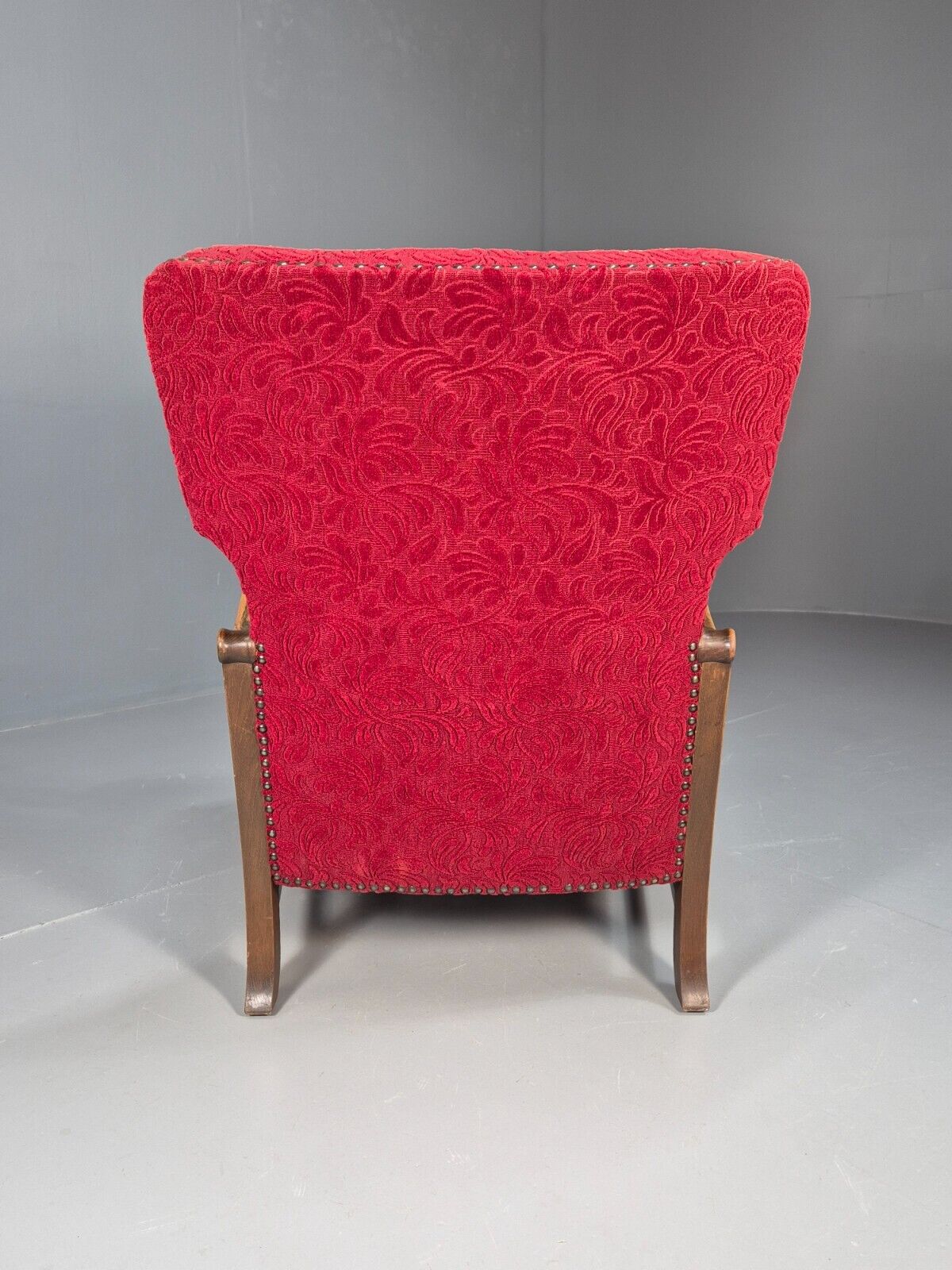 Vintage Danish Lounge Chair Red Moquette Oak Frame 1940s Retro EB8937 VCLO - UKDK FURNITURE