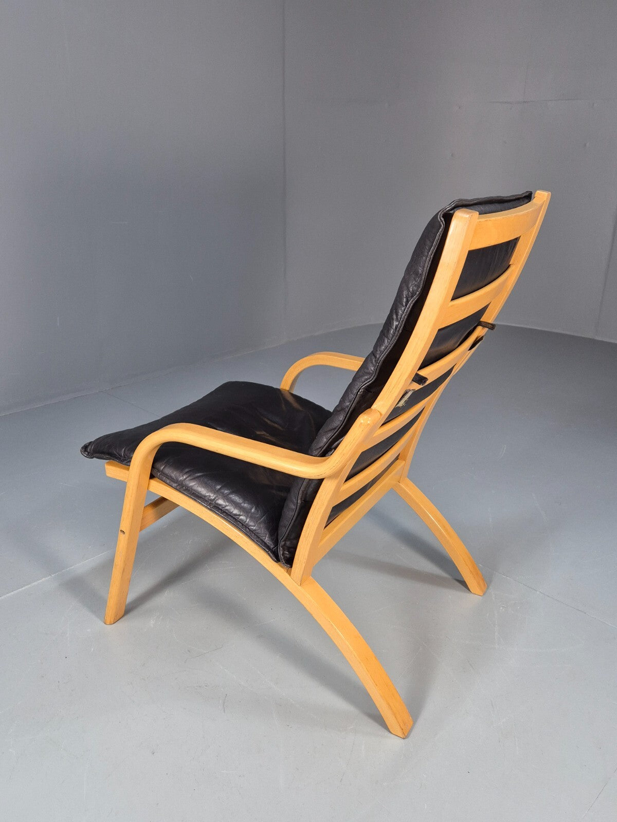 Vintage Stouby Black Leather Bentwood Armchair Retro Danish EB9297 MBEN - UKDK FURNITURE