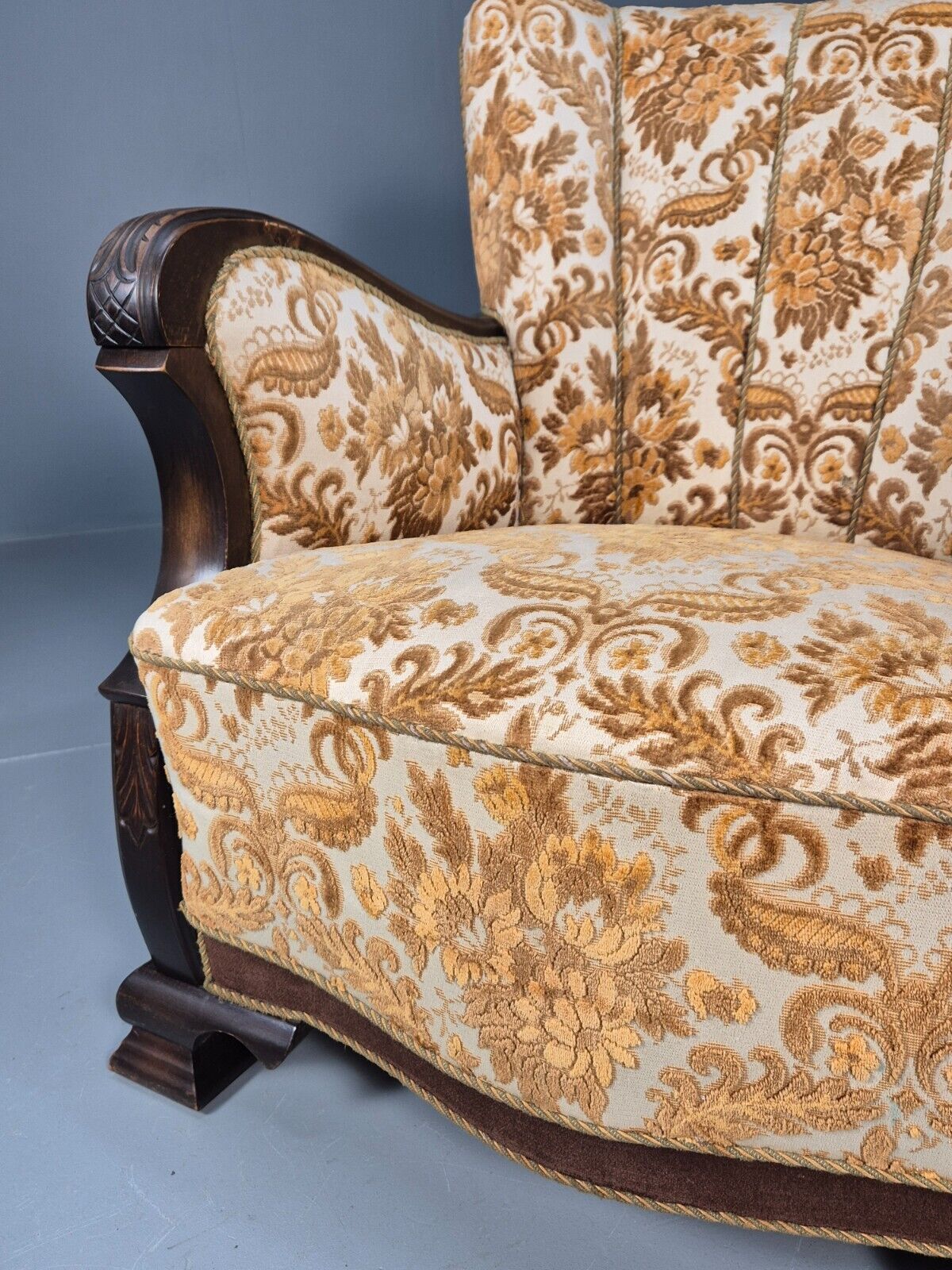 Vintage Danish Lounge Chair Oranges and browns Carved Wood 1950s EB8931 VCLO - UKDK FURNITURE