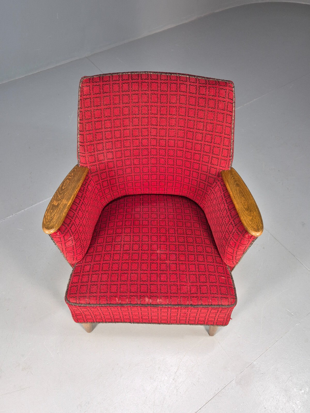 Vintage Danish 1950s Tub Chair Teak Arms Original Cloth Retro MCM EB9624 MNOR - UKDK FURNITURE