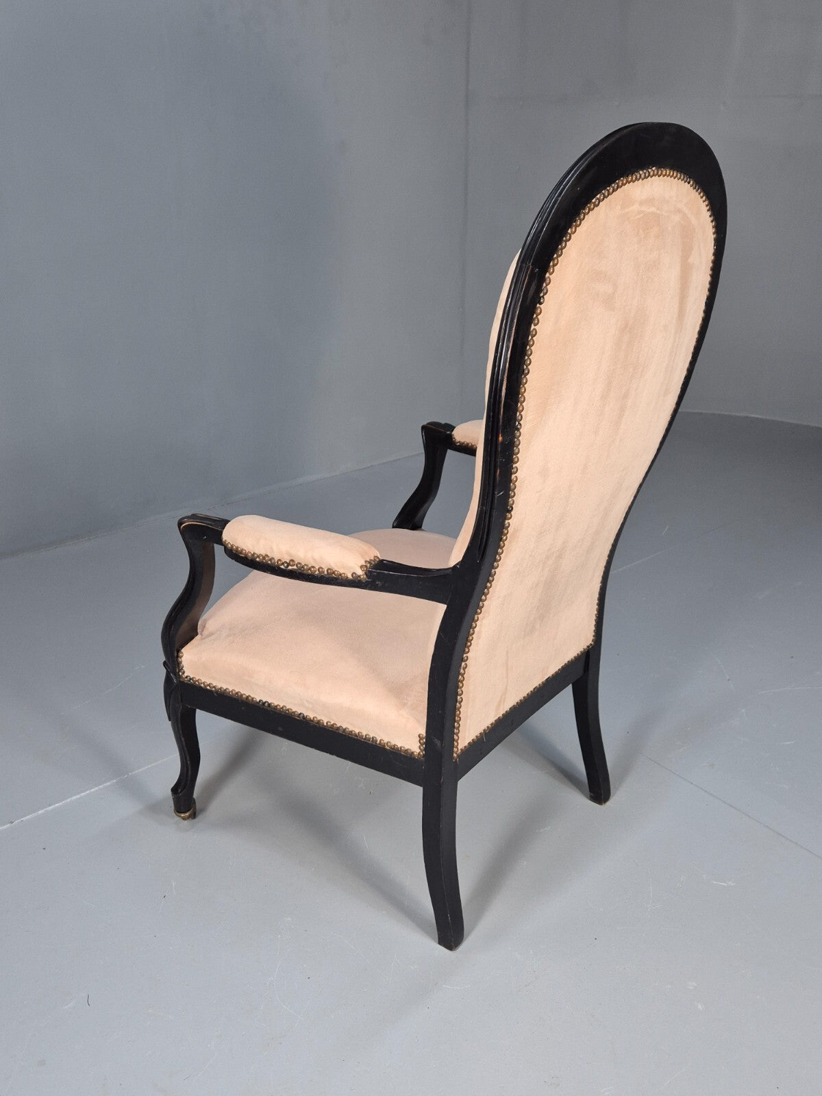 Antique Danish Cream Suede Horseshoe Backed Chair With Castors EB8450 VCLO - UKDK FURNITURE