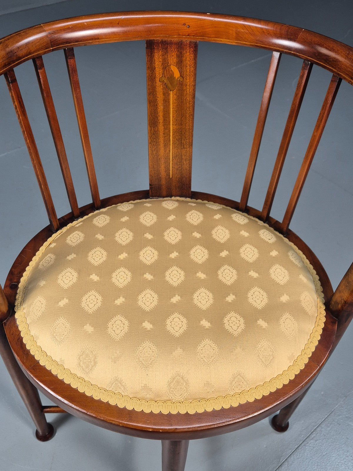 Edwardian Art Nouveau Corner Chair Mahogany Frame Tulip Inlay 1900s EB10715 VDIN11