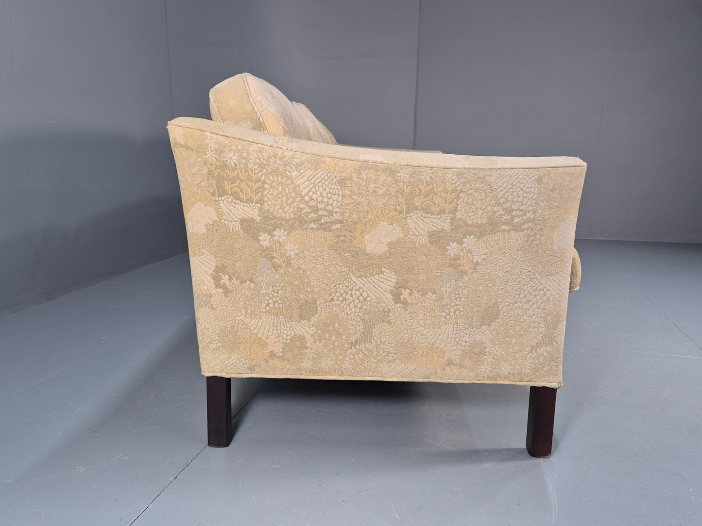 Vintage Danish 3 Seat Sofa Mid Century Shape Floral Cream Cotton 70s EB9579 M3SS - UKDK FURNITURE