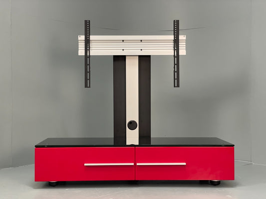 Media Unit TV Stand Modern Red & Black Adjustable TV Mount Drawers EB10951 MWOO1