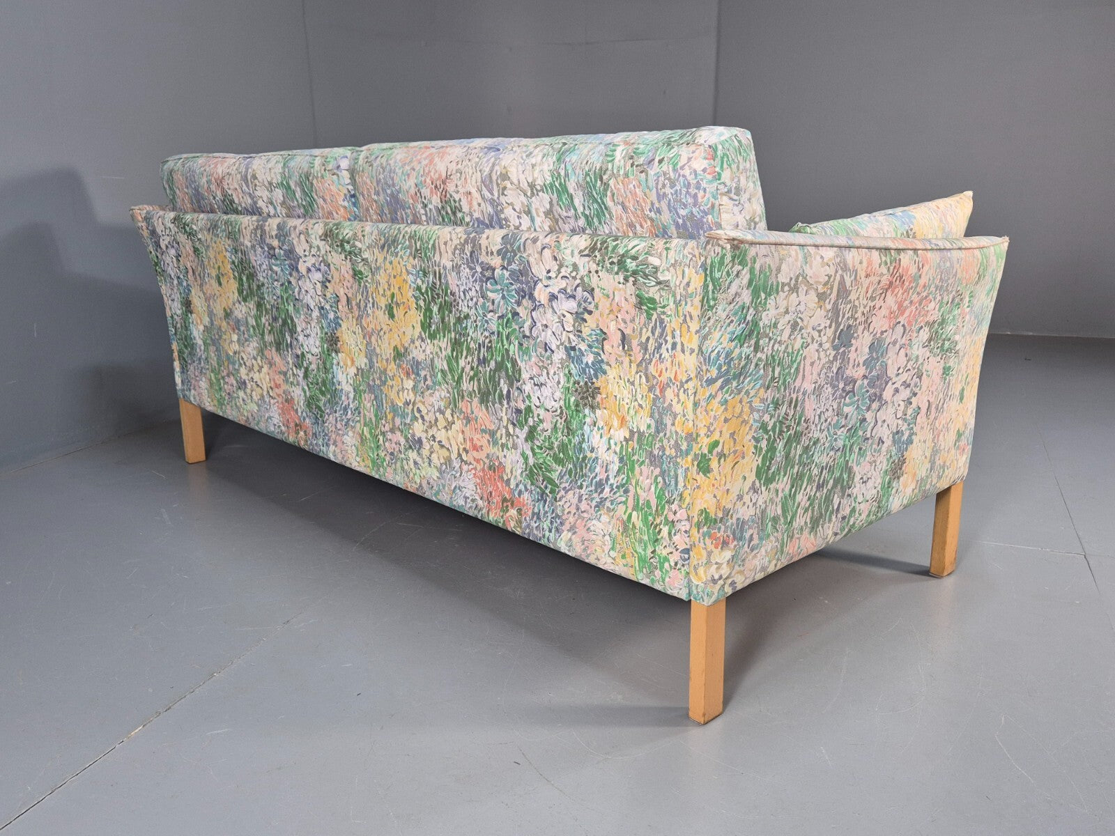 Vintage Two Seater Sofa Danish Mid Century Floral Fabric Beech Legs EB9584 M3SS - UKDK FURNITURE