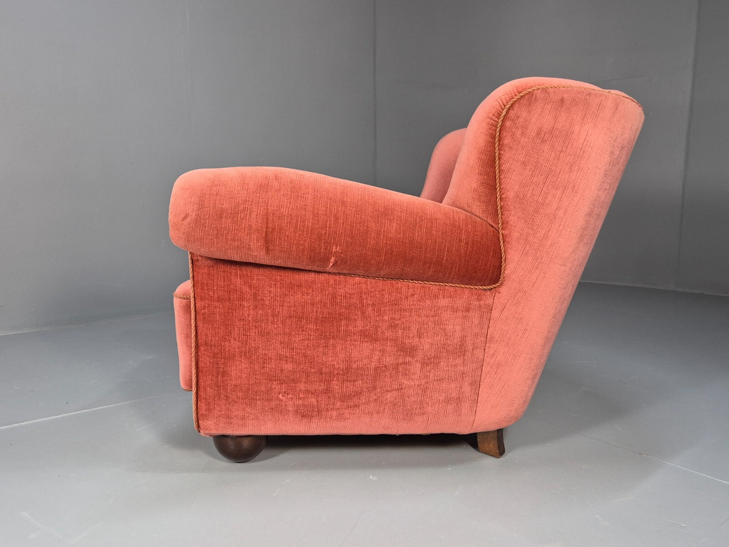 Vintage Danish Art Deco shell back Lounge Chair Pink Velour Bun Feet EB9556 MNOR - UKDK FURNITURE