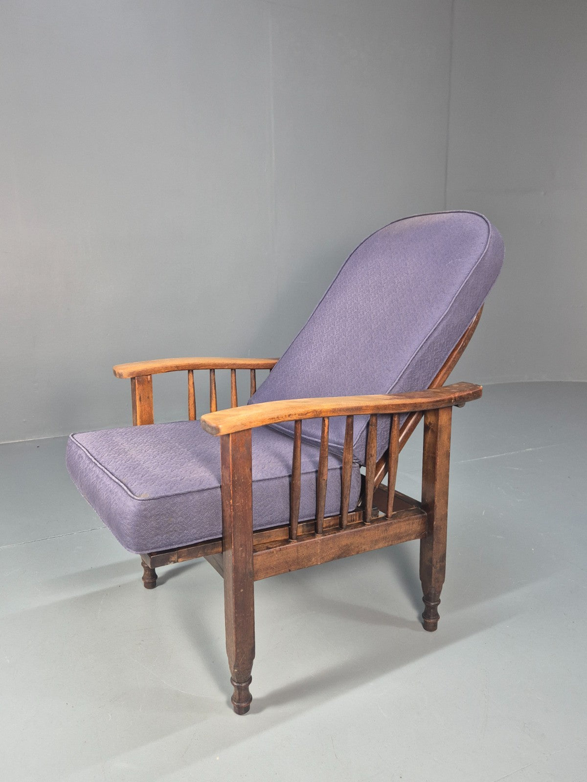 Antique Oak Wheel Back Folding Chair Purple upholstery 1900s EB10629 VCAR2