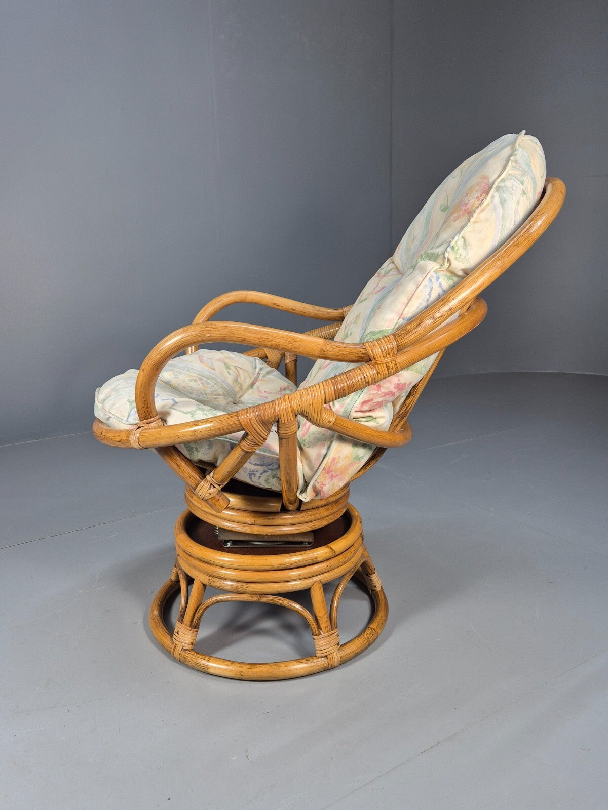 Vintage Cane Swivel and Rocking Based Lounge Chair 1970s Retro EB9454 VBER - UKDK FURNITURE