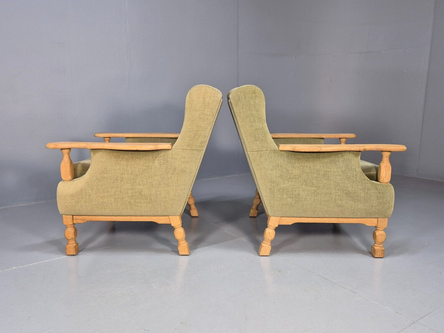 2 Vintage Danish Lounge Chairs Green Oak Frame Kjearnulf Retro 1970s EB8279 MNOR - UKDK FURNITURE