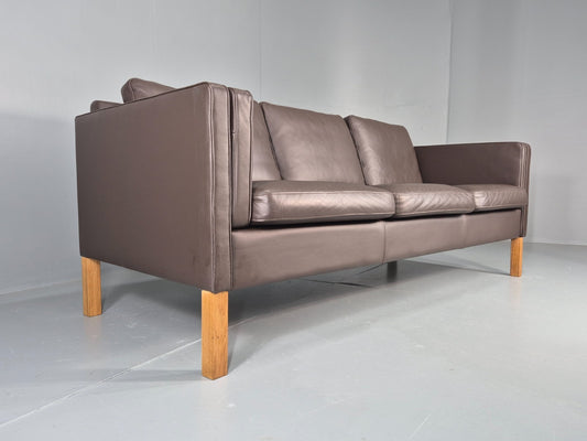 Vintage Danish 3 Seat Brown Leather Sofa Mid Century Style Retro EB10544 M3SS1