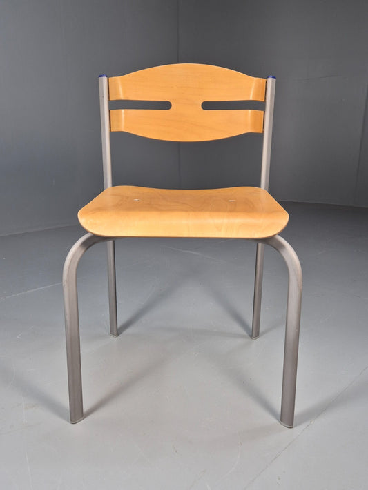 Vintage Danish Industrial Chair Grey Metal Frame Plywood Seat Retro EB9479 MSTA - UKDK FURNITURE