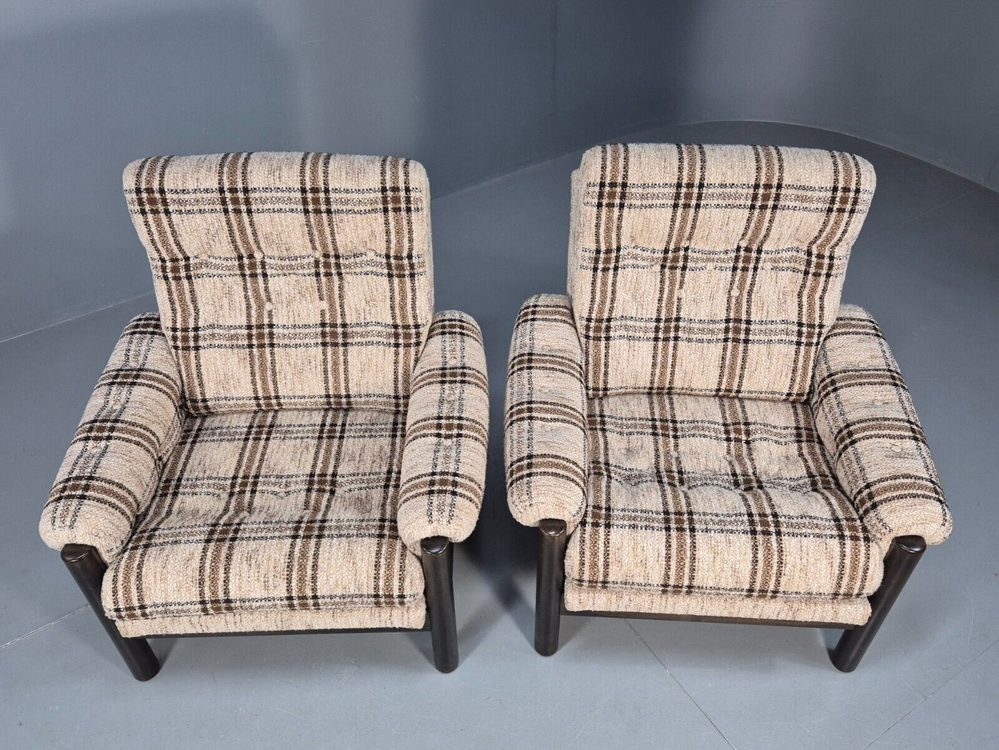 2 Vintage Danish Lounge Chair Brown and Cream Wool Retro 1970s MCM EB8494 MNOR - UKDK FURNITURE