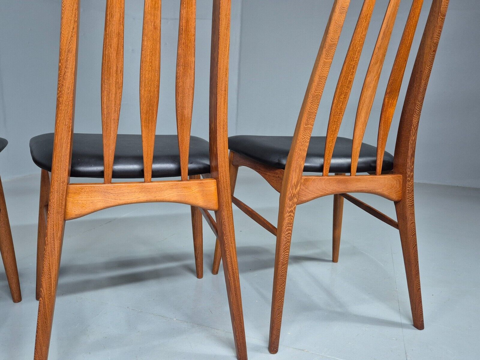 4 Vintage Danish Dining Chairs Black Vinyl Teak Koefoeds Retro MCM EB8433 MDIN - UKDK FURNITURE