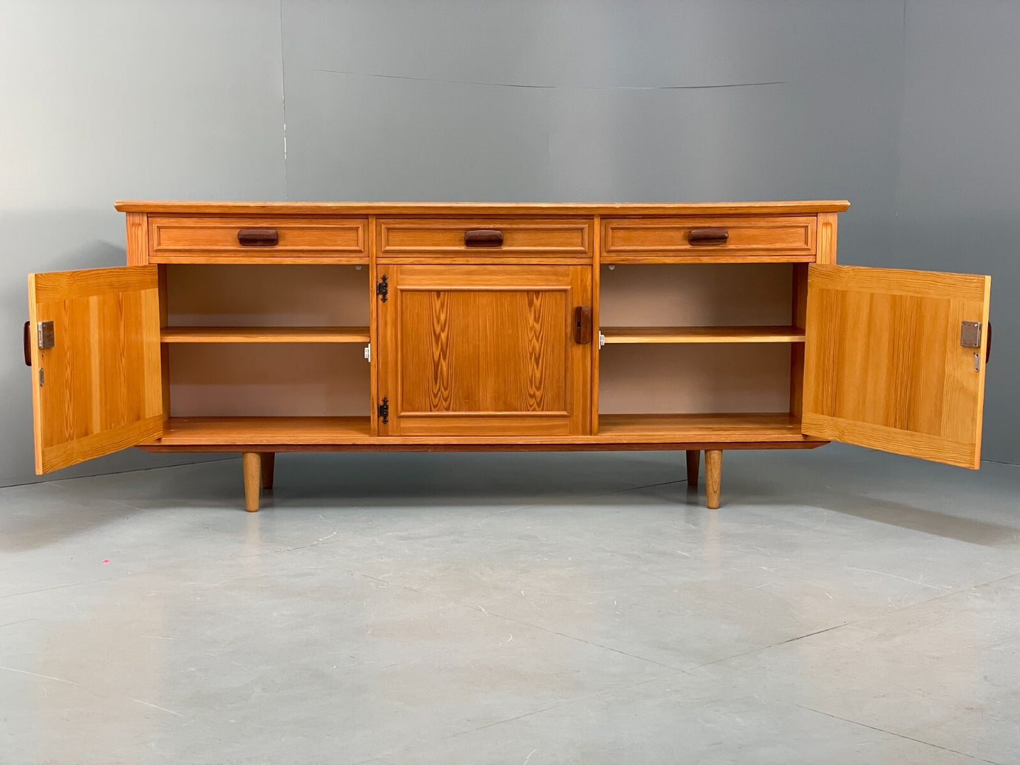 Vintage Pine Sideboard With Teak Handles Retro Unique Design EB9427 MWOO - UKDK FURNITURE