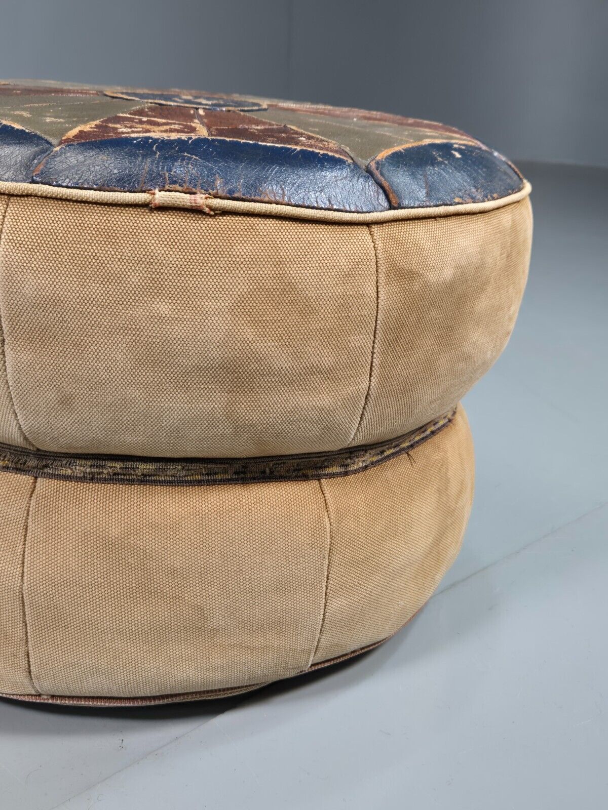 Vintage Leather Footstool Pouffe Suede 1960s Retro EB7584 MFOO - UKDK FURNITURE