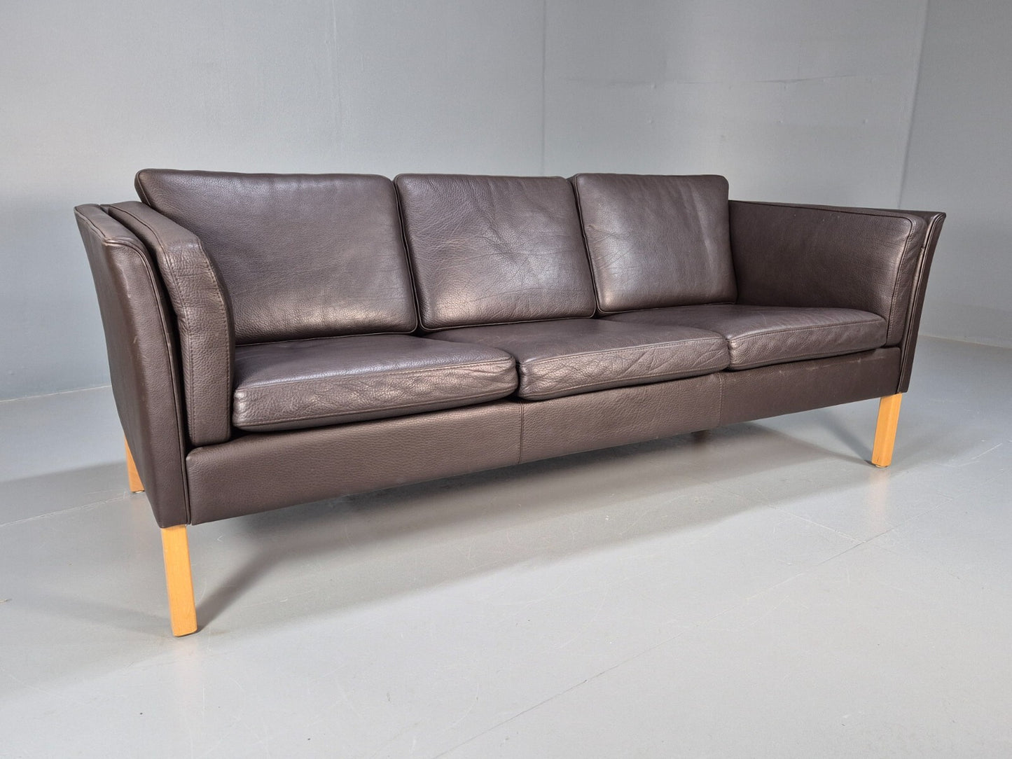 Vintage Danish 3 Seat Black leather Sofa 1980s Retro MCM EB9072 M3SS - UKDK FURNITURE