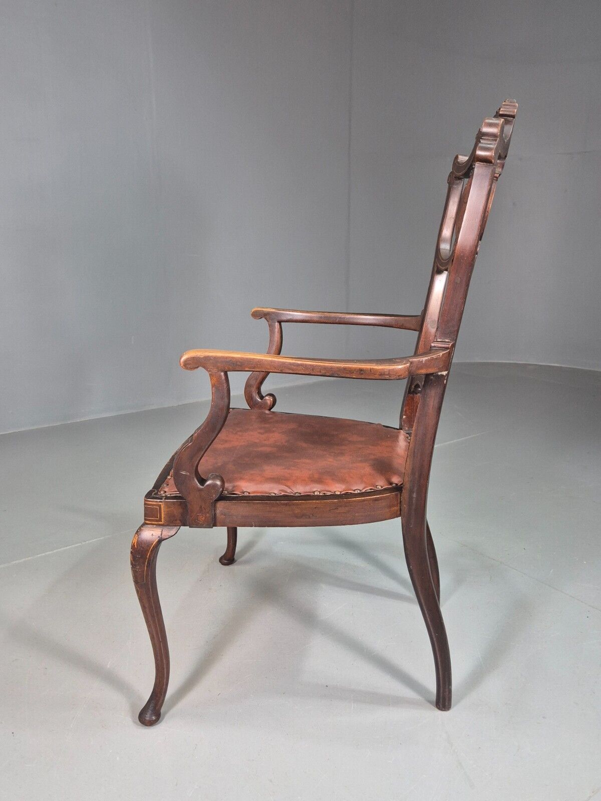 Vintage Elbow Carver Chair Vinyl Mahogany Inlay Antique EB7798 VCAR - UKDK FURNITURE