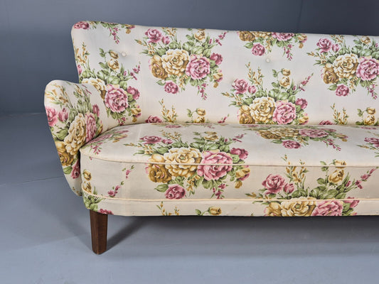 Vintage 3 Seater Sofa Floral Fabric 1950s Mid Century Danish Design EB9542 V3SS - UKDK FURNITURE