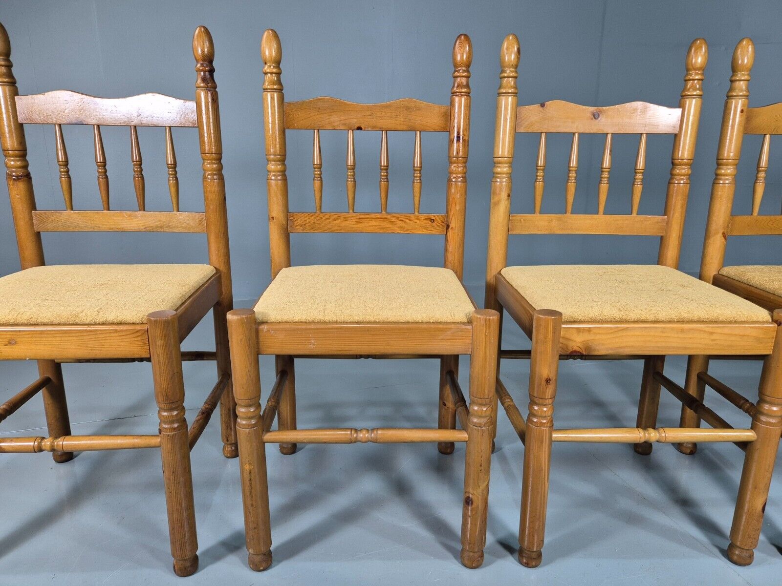 6 Vintage Dining Chairs Pine Frame 1980s Retro EB7645 MDIN - UKDK FURNITURE