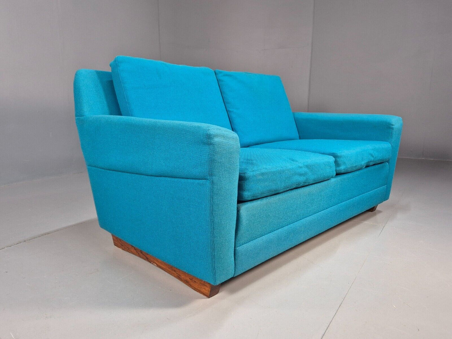 Vintage Danish 2 Seat Sofa Blue Wool Sled Base 1960s MCM Retro EB1372 M2SS - UKDK FURNITURE