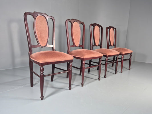 4 1970s Dining Chairs Pink Velour Stylised Regency Style Retro EB11283 VDIN1