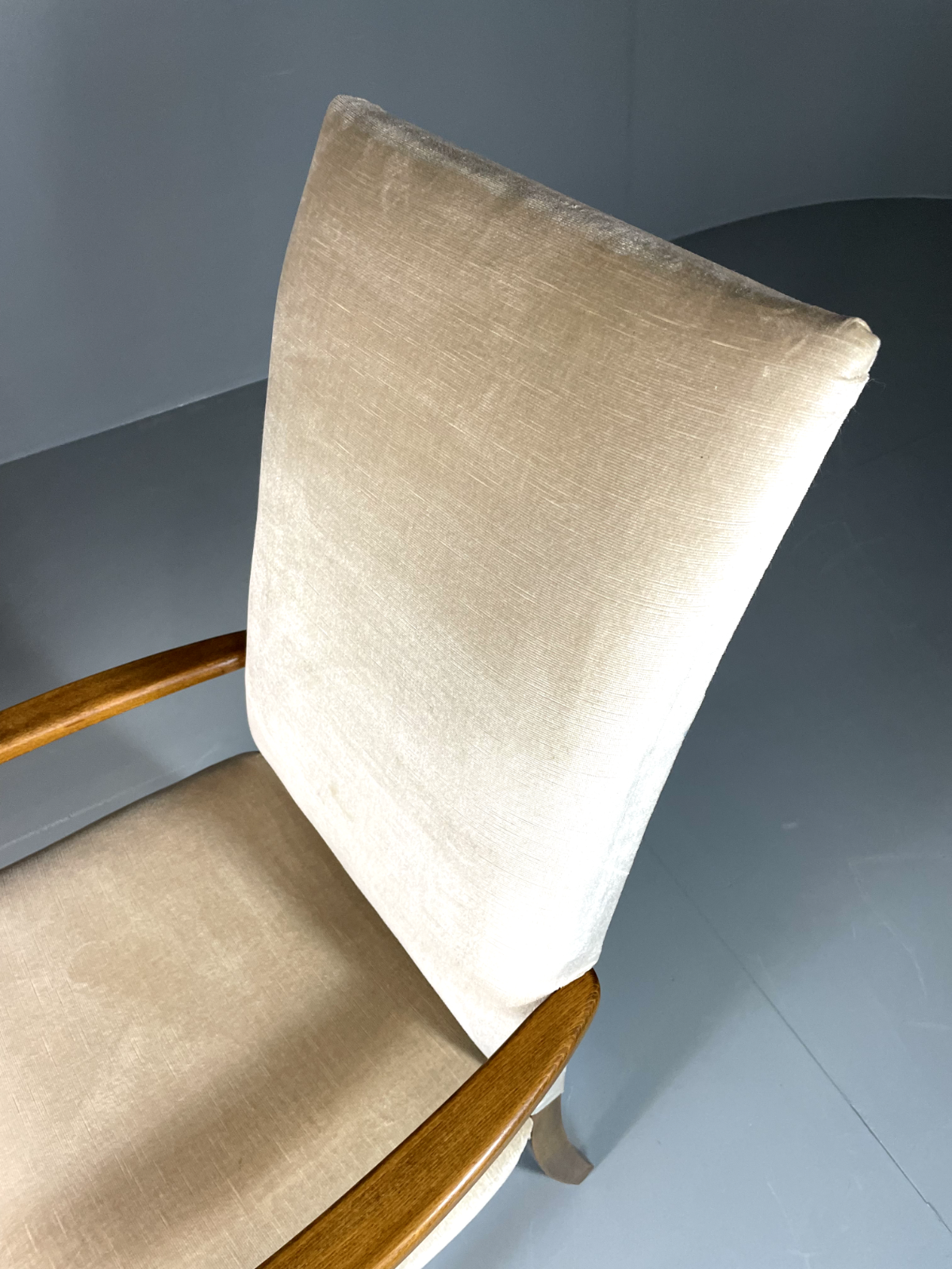 EB6009 Vintage Danish Highback Armchair Cream Velour Studded Seating VCLO - UKDK FURNITURE