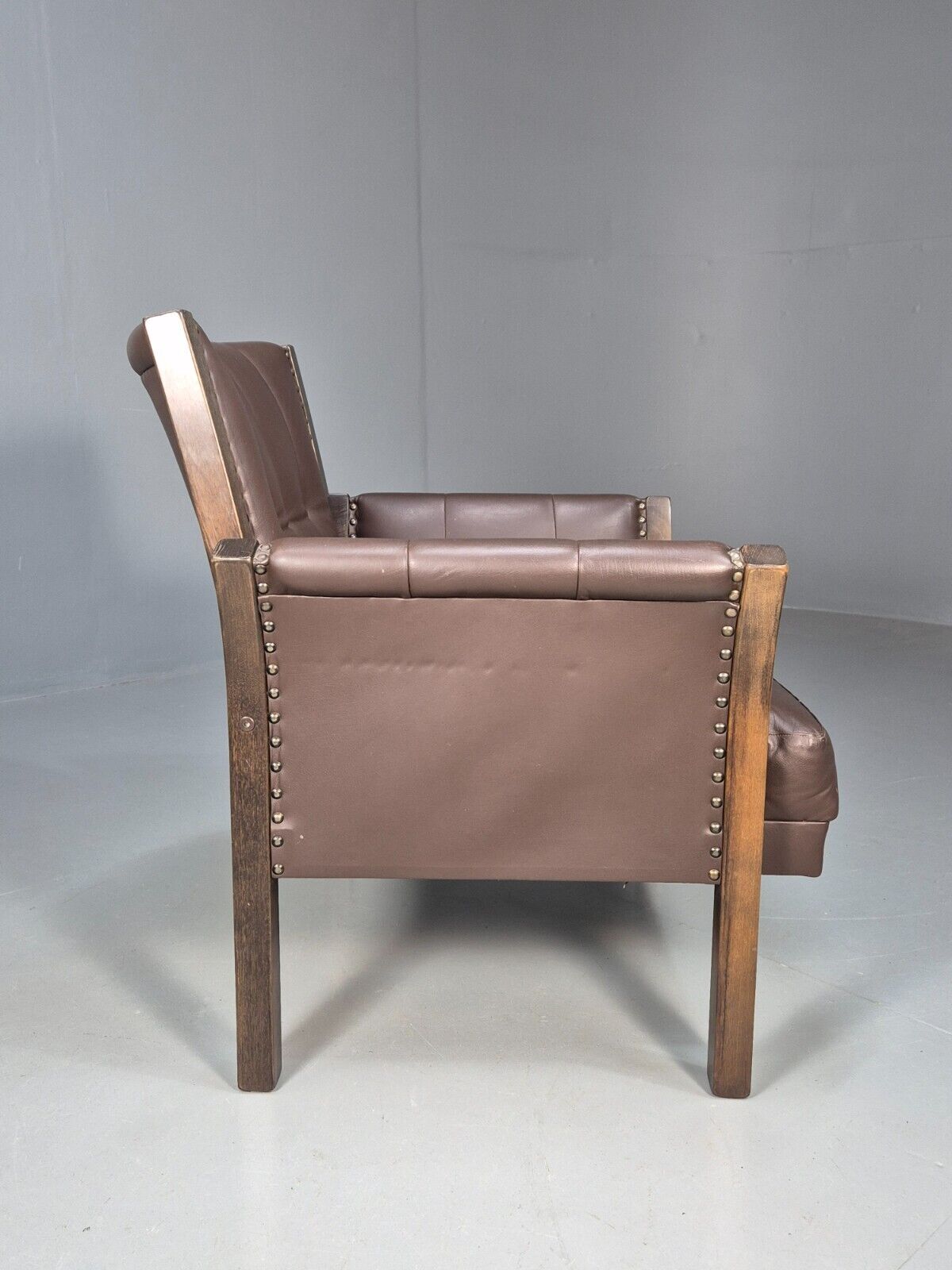 Vintage Danish Lounge Chair Brown Leather Beech Frame Antique Style EB8493 VLEA - UKDK FURNITURE