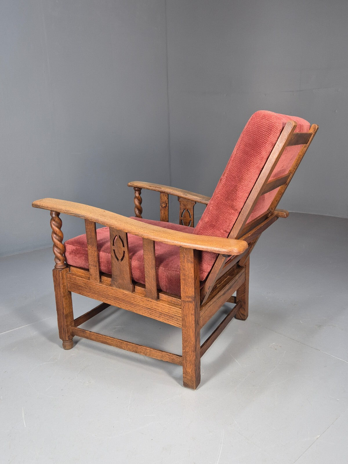 Vintage Antique Oak Reading Chair Deep Red Upholstery 1930s RedEB9457 VCLO - UKDK FURNITURE