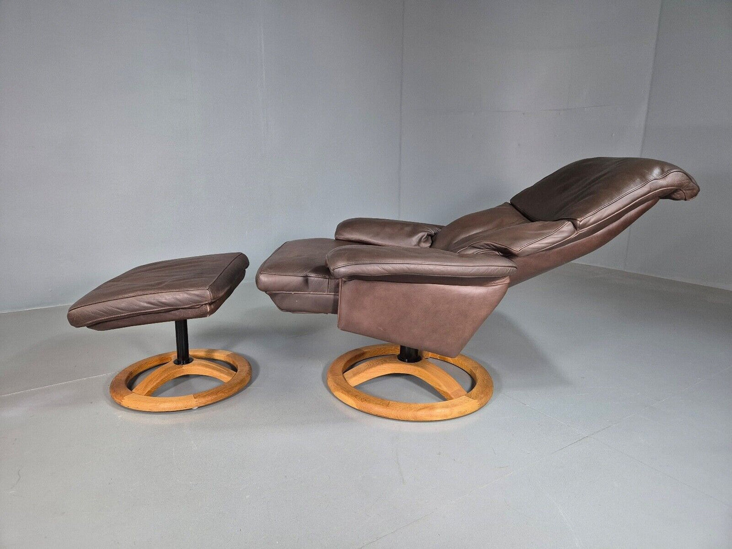 Vintage Danish Swivel Lounge Chair Footstool Brown Leather Retro EB7507 MSWI - UKDK FURNITURE