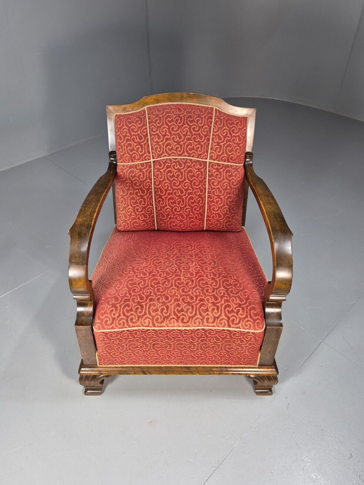 Vintage Danish Lounge Chair Red Moquette Beech Frame 1920s Antique EB8939 VCLO - UKDK FURNITURE