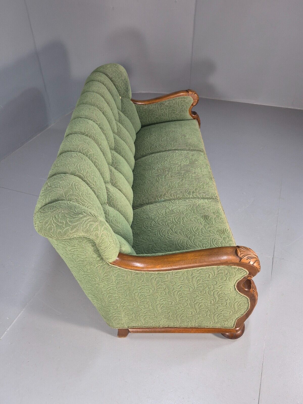 Vintage Danish Art Deco Sofa Oak Frame Green Moquette 1940s Antique EB8953 V3SS - UKDK FURNITURE