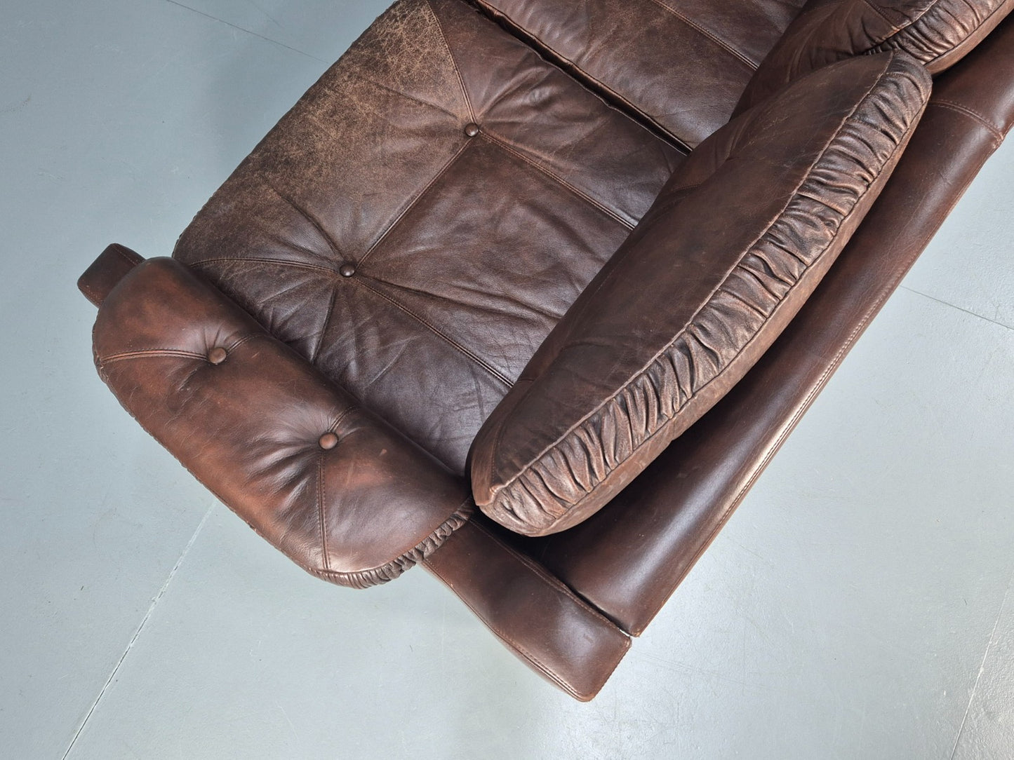 1970s Three Seat Retro Sofa Danish Brown Leather Vintage EB10687 V3SS18