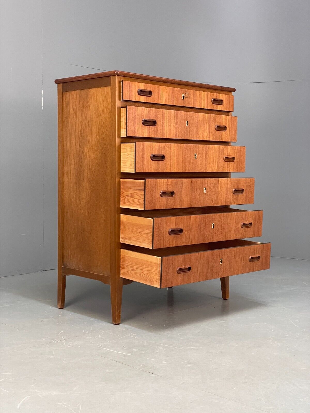 Vintage Danish Teak Chest Of Drawers Solid Handles Mid Century EB9117 MWOO - UKDK FURNITURE